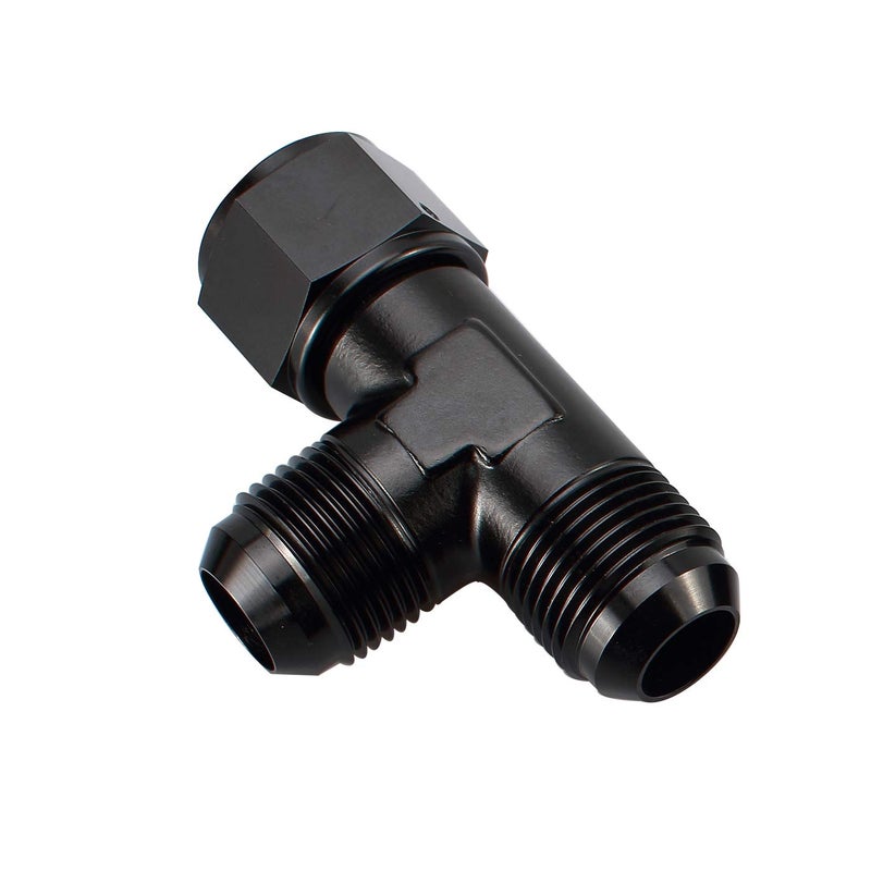 AC PERFORMANCE -6 AN Male Flare Tee Fitting Adapter with AN6 Female Swivel on Run Aluminum Black - Image 2